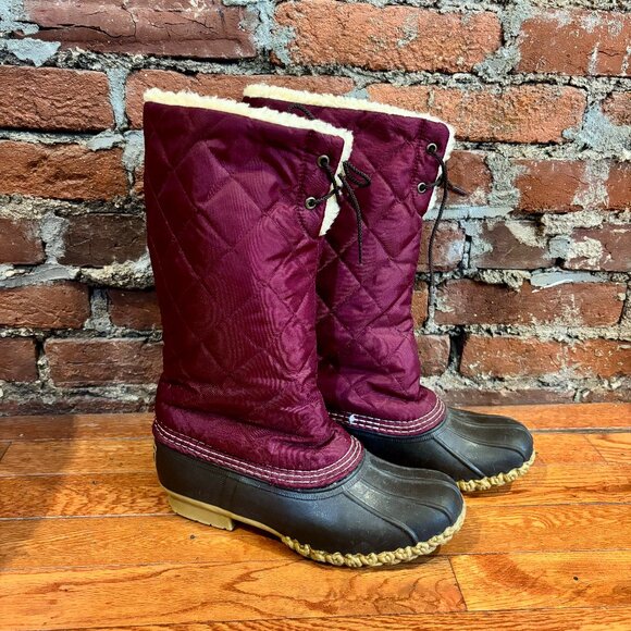 L.L. Bean Women's size 7 Burgandy Quilted Shearling Snow Bean Boots - Picture 1 of 5